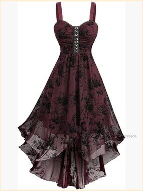 Plus Size Vintage Gothic Layered High Low Dress Sleeveless Midi